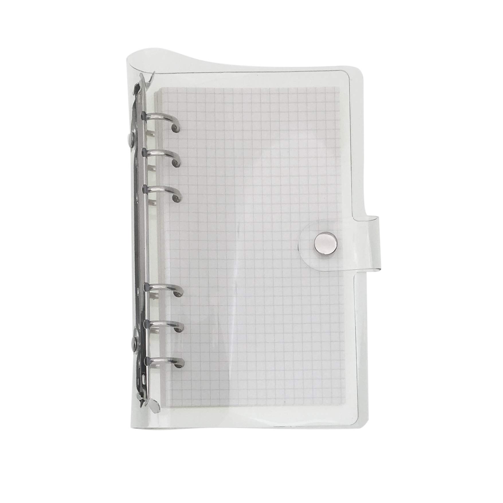 A6 A5 6-Holes Colorful PVC Cover Round Ring View Binder with Snap Button Closure File Folder (White, A6 Mini Set)