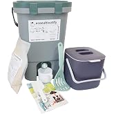 ecocultivatify 20L Bokashi Compost Bin, 5.28 Gallon Compost Bin for Kitchen Composter with Lid, Bokashi Start Kit with Bran (Tan &amp; Dark Green) (18.8L/5 Gal Grey)