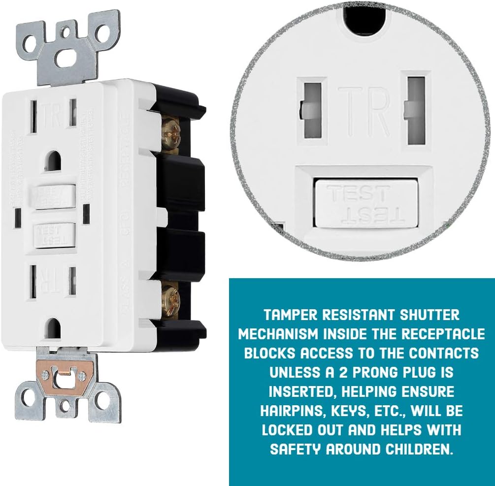 1 Pack - GFCI Duplex Outlet Receptacle - Tamper Resistant & Weather Resistant 20-Amp/125-Volt, Self-Test Function with LED Indicator - UL Listed, cUL Listed - Wall Plate and Screws Included, White - - 