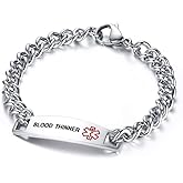 TTVOVO Medical Alert ID Bracelets for Men Women Stainless Steel SOS Emergency Medical Bracelets Link Chain Bracelet Identification Doctors Engravable Jewelry Gifts, 8.7Inches, Blood Thinner