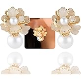 Big Pearl Earrings for Women Drop Dangling Vintage Formal Cluster Pearls Floral Enamel Dangly Earring Fun Cool Wedding Statement Jewelry Balls Gifts