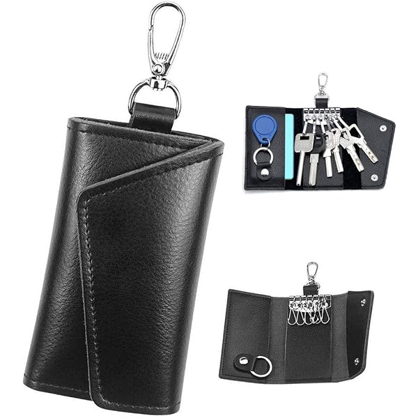 Leather Car Keychain Wallet Bag Case for Key Chains Holder, Mens
