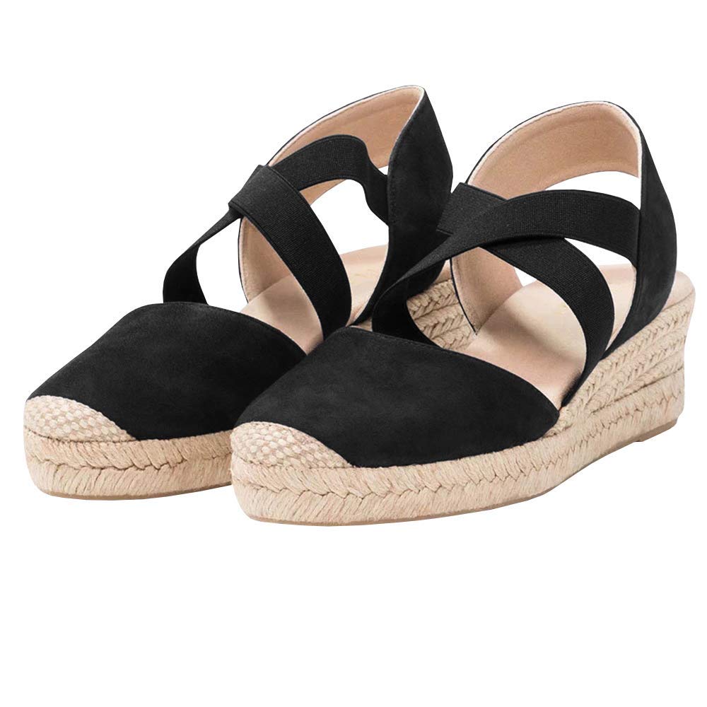 Susanny Espadrilles for Women Mid Heel Platform Wedges Suede Strappy Closed Toe Sandals Causal Summer Shoes