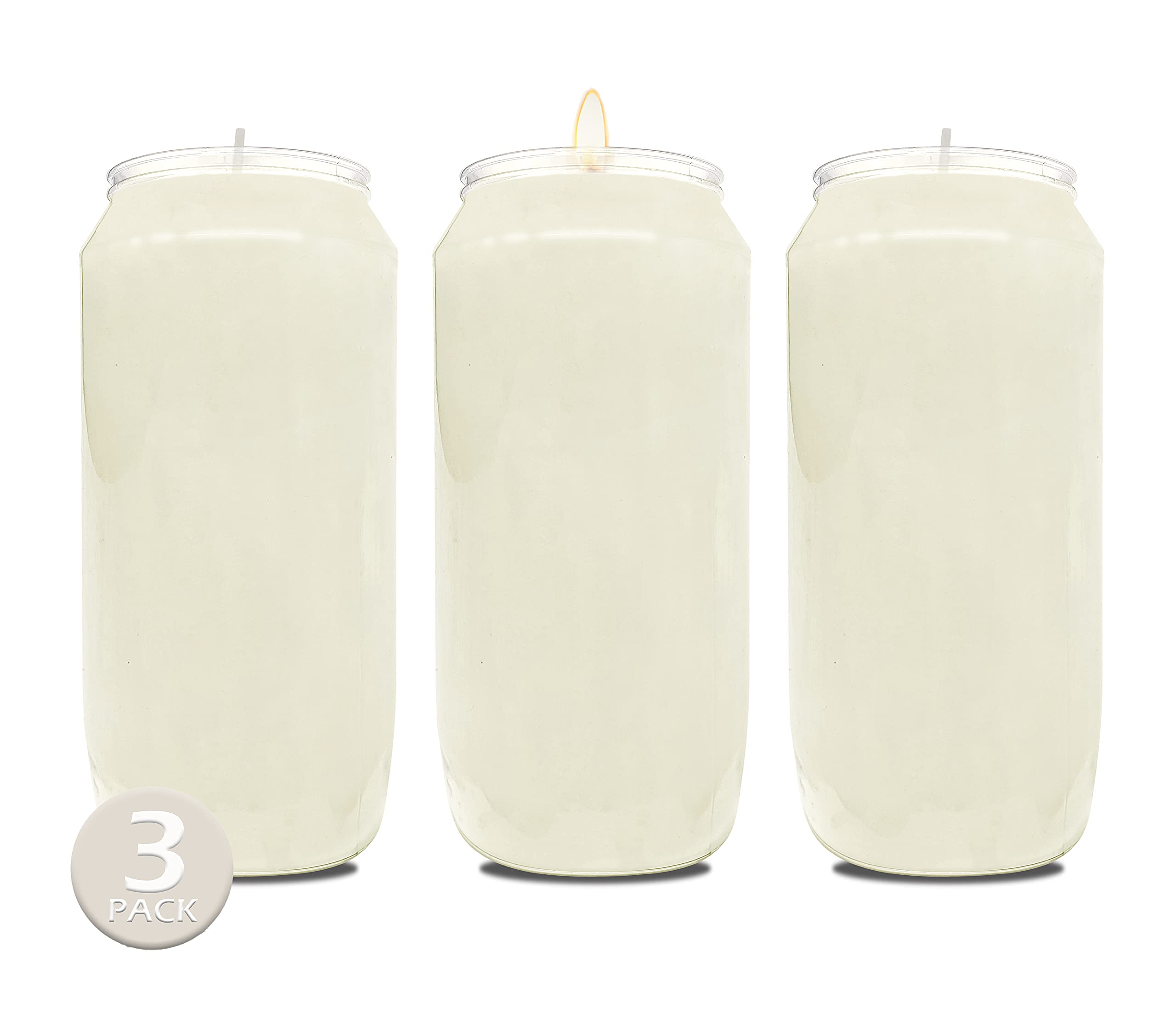 Hyoola 7 Day White Memorial Candles - 3 Pack Grave Candles for Religious, Memory, Vigil and Emergency Use - 100% Vegetable Oil Wax in Plastic Jar Container