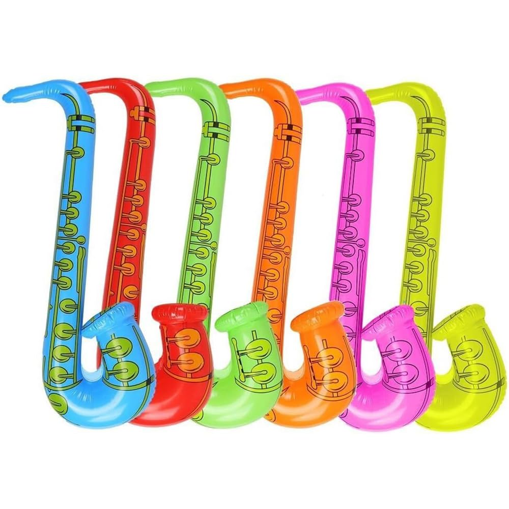 6Pcs Inflatable Saxophone Musical Instruments 60cm Inflatables Saxophone Microphone Muscial Instrument for Party Supplies Party Favours Balloons (6 Colors)
