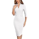 MUXXN Women's 1950s Retro 3/4 Sleeve V Neck Midi Sheath Vintage Cocktail Work Pencil Dresses