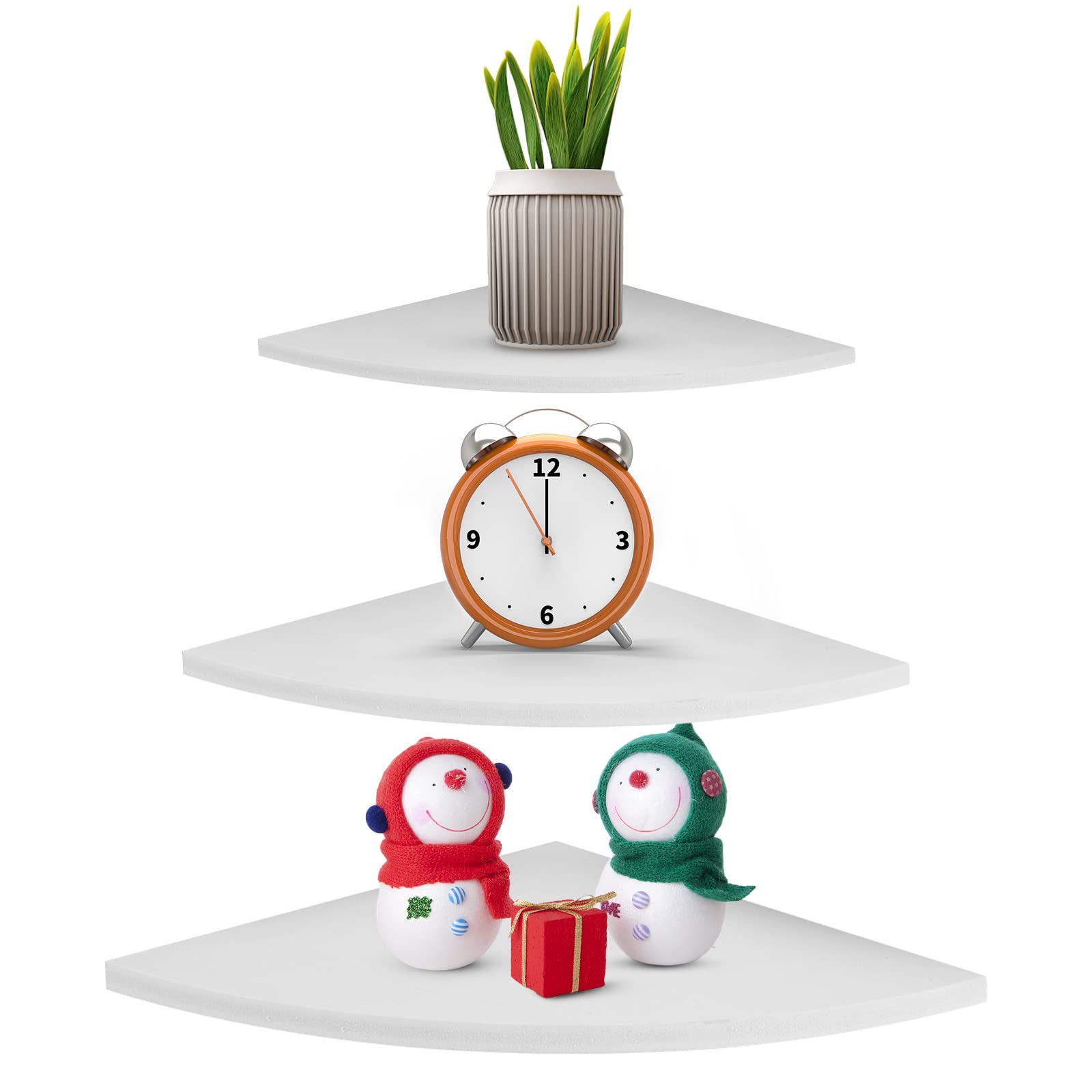 Ruiqas Fan-Shape White Corner Shelf, Wall Mount Floating Corner Shelf, Storage Shelves, Bookshelf, Display Racks for Home/Office Decoration 3pcs/set