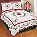 Collections Etc Christmas Evergreen Garland Quilt with Red and White Poinsettias, Holly Leaves, and Berries - Holiday Bedroom Decor, Red and Green, Full/Queen