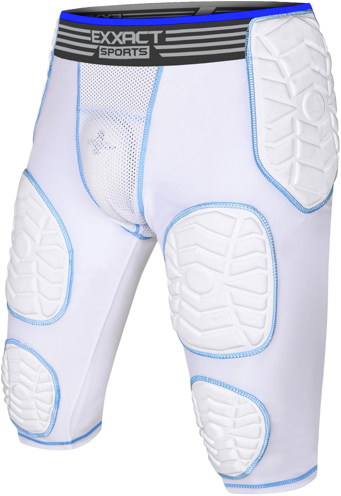 Photo 1 of Exxact Sports Combat 7-Pad Youth Football Girdle with Cup Pocket, Padded Compression Shorts with Integrated Pads, Boys Girdle Football (YXL, White Combat)