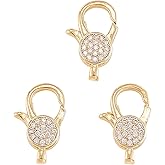 LiQunSweet 5 Pcs Brass Golden Plated Micro Pave Cubic Zirconia CZ Stone Lobster Claw Clasps Bulk for Jewellery Making Necklace Bracelet Keychain DIY Accessories - 19x12mm