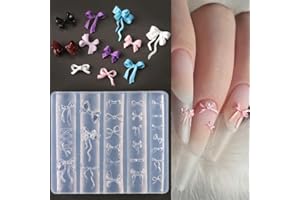 LIFOOST Ribbon Bows Silicone Nail Mold Embossed Bowknot Nail Art Mould Tools 3D Carving Templates for Women Girls Manicure Accessories