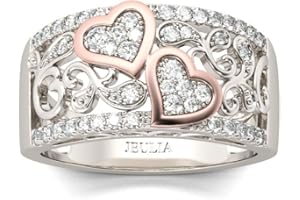 Jeulia 1Carat Rose Gold Plated Wedding Band Thick Round Cut Eternity Band Rings Halo CZ Heart Engagement Promise Rings Anniversary Birthday Festival Romantic Gift with Jewelry Gift Box