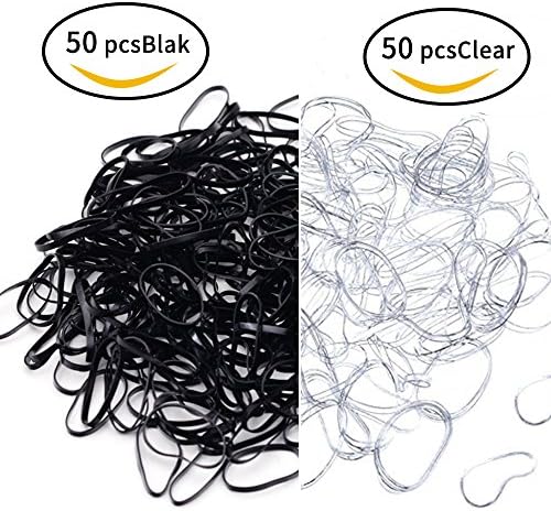 Hair Elastics, Timistar 100 pcs Strong and Reusable Premium Pigtail Polytail bands 50 Black & 50 Clear