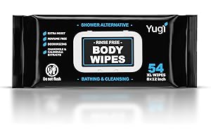 YUGI BABY GREEN Yugi Green Adult Body Wipes – XL No-Rinse shower, Washcloths, Unscented Bathing Wipes for Elderly, Camping, Gym, Travel & Nursing, Extra Moist Disposable Wipes (1 Pack) of 54