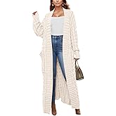 Sheocivy Long Cardigan Sweaters for Women 2026 Spring Fall Open Front Long Sleeve Clable Knit Sweater Coat with Pockets