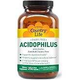Country Life Acidophilus Probiotic Supplement for Women &amp; Men - Free from Common Allergens - 2.4 Billion CFUs to Support Digestive Health - Dairy-Free, Non-GMO, 250 Vegan Capsules
