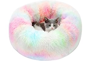 ZHIXJIA Cat Beds for Indoor Cats,Calming Dog Bed for Small Dogs Cats,Self Warming Fluffy Donut Marshmallow Cat Bed Machine Washable,Cozy Plush Cuddler Round Dogs Bed,Pet Bed for Cat Kitten Puppy 20"