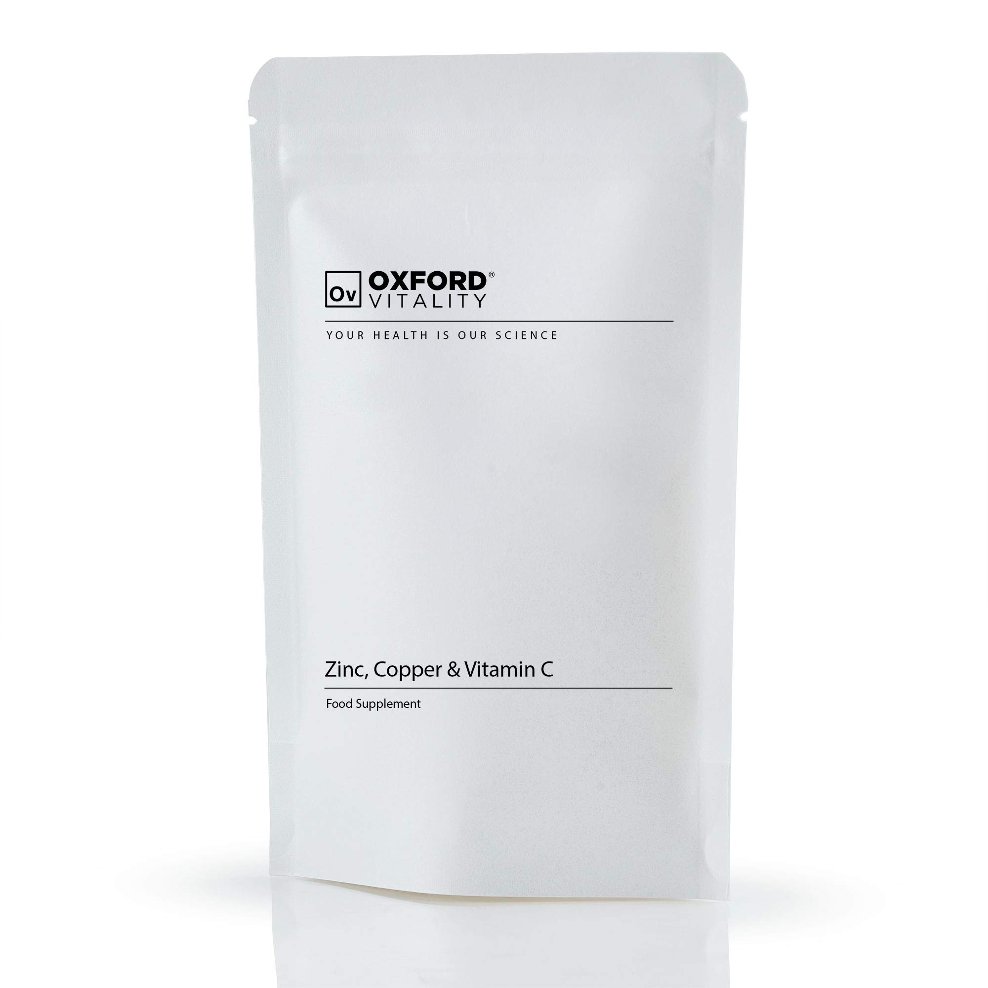 Oxford Vitality Zinc Copper & Vitamin C Tablets | Daily Supplement for General Health and Hair Skin Nails Support | Easy to Take Tablets | UK Manufactured | Pack of 500