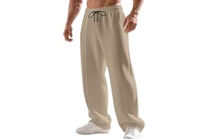 Men’s Waffle Knit Lounge Pants Drawstring Elastic Waist Wide Leg Relaxed Fit Pant with Pockets Soft Comfortable