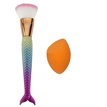 BELLA HARARO Fish Makeup Brushes Set Cosmetic Blush Eyeshadow Slim Fish Tail Make Up Brush Free Sponge Multicolour