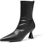 Coutgo Womens Ankle Boots Pointed Toe Low Kitten Heel Side Zipper Office Dress Fall Booties Shoes