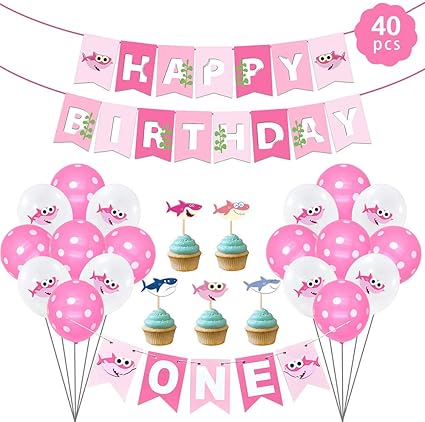 Balloons Party Supplies Pink 40pcs Baby Girl 1st Happy Birthday Decorations Party Supplies All In One Shark Pack Baby Shark Party Supplies Kids Birthday Shark Theme Party Favors Decorations Shark Datacare Vn