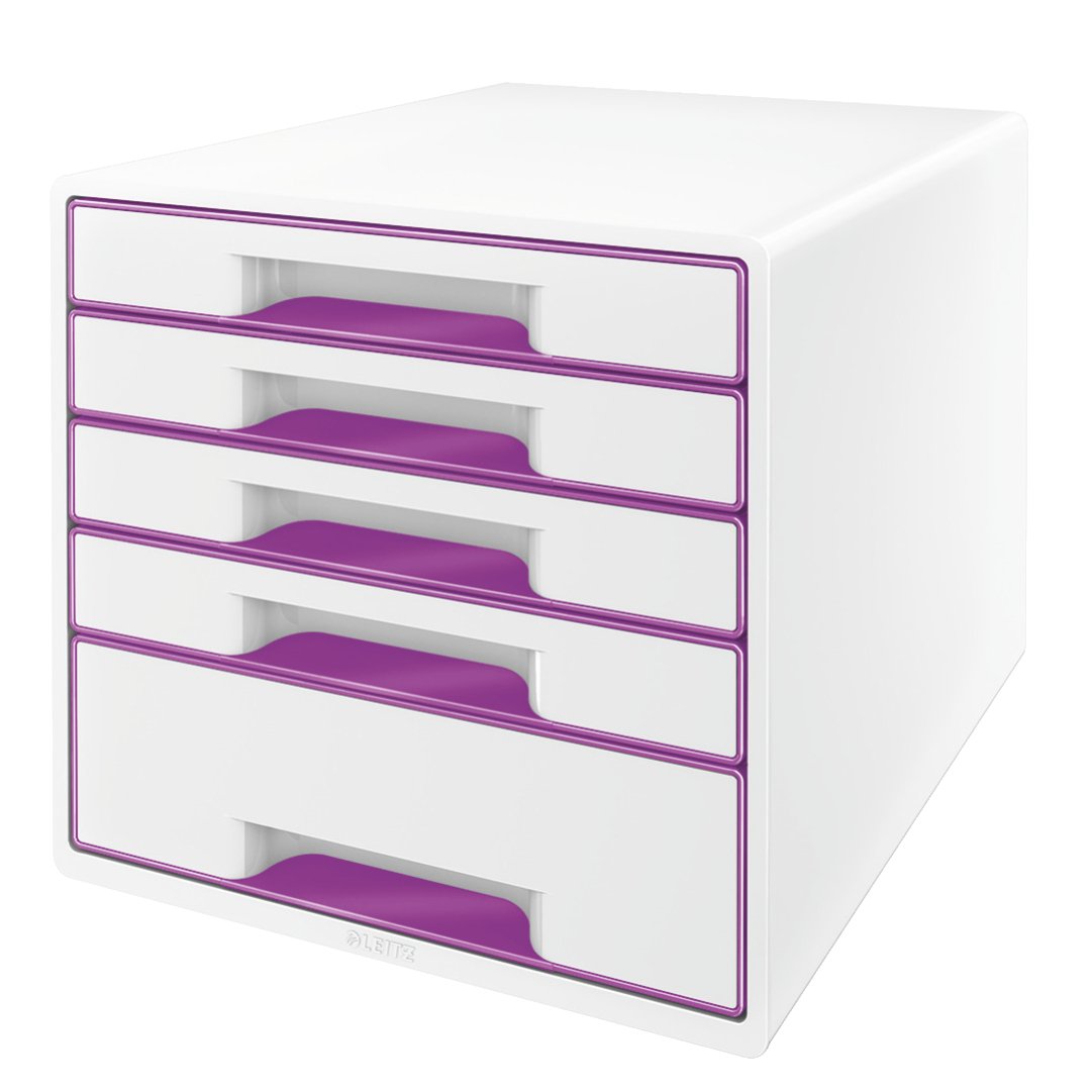 Leitz WOW Cube Storage Box with Drawers 5 Schubladen Violet Metallic
