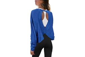 Panadila Womens Open Back Workout Top Long Sleeve Athletic Shirts Casual Crop Running Tee Y2k Yoga