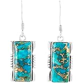 Turquoise Earrings 925 Sterling Silver & Genuine Gemstones (Choose Color)