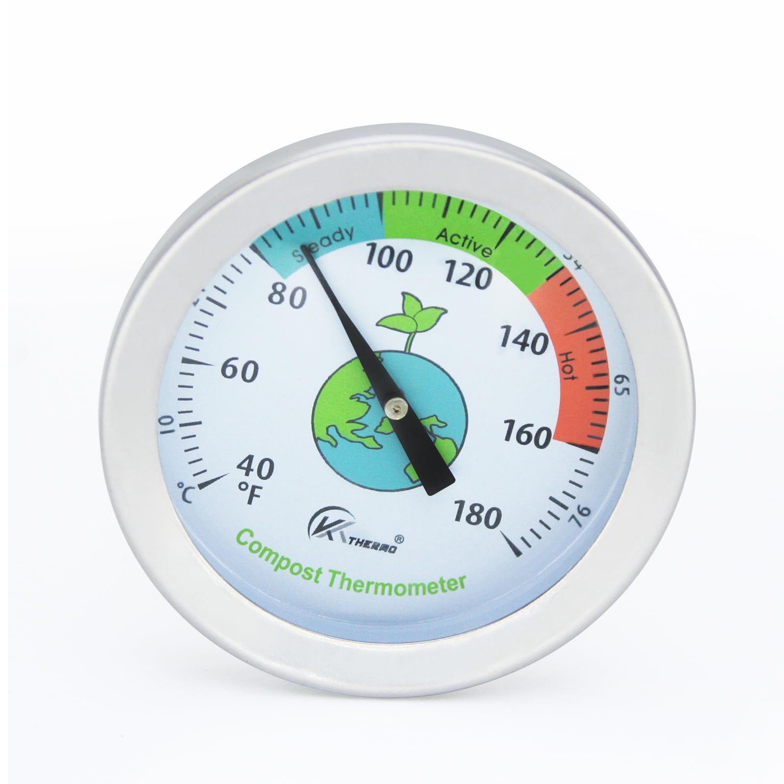 Precision Compost Thermometer - High-Grade Stainless Steel Probe - Exclusive Colour-Coded Temperature Guide - Large 50mm Dial and Extended 200mm Stem - Best Tool for Optimal Plant Health [BQ32]