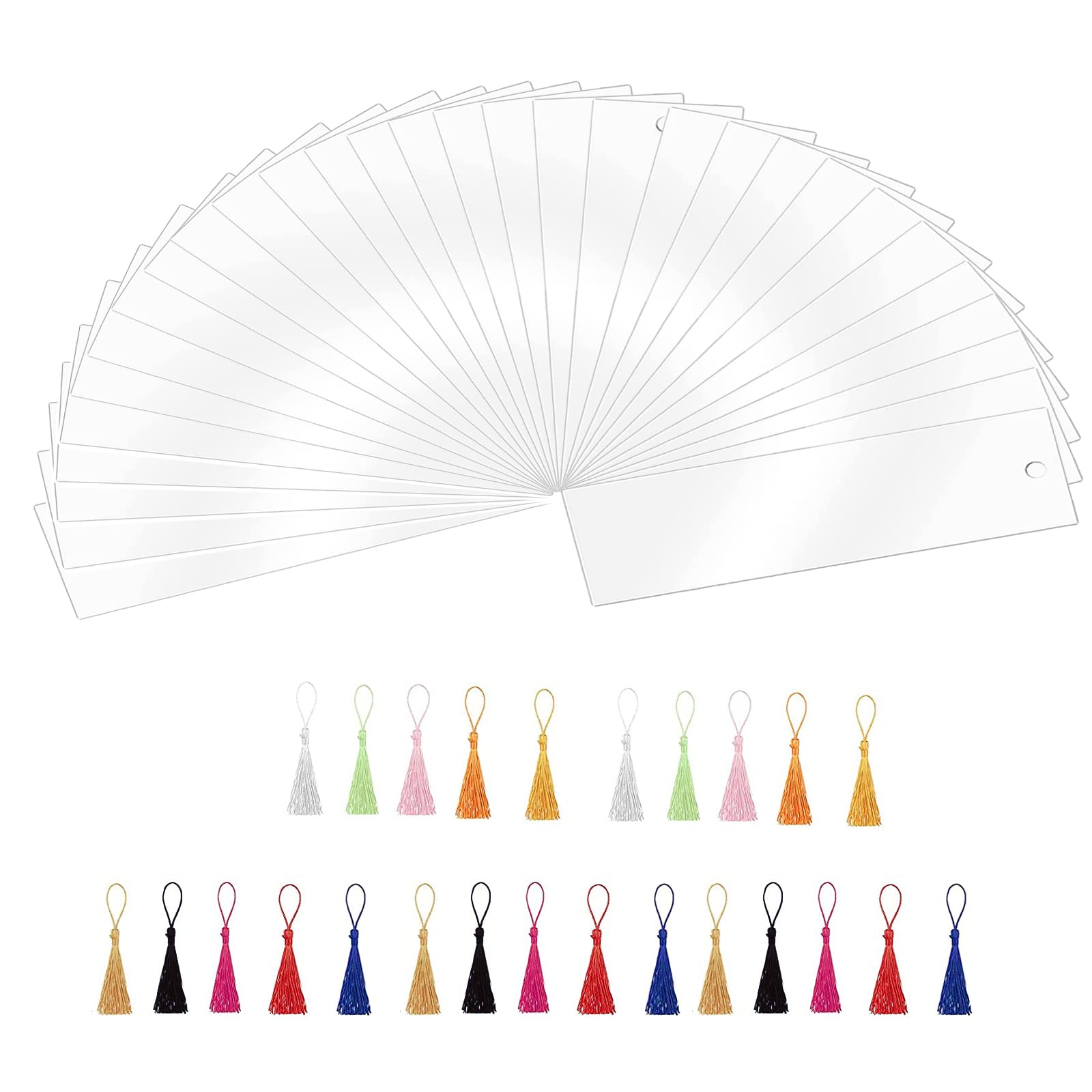 66 Pieces Acrylic Blank Bookmark Set, BetterJonny 30Pcs Clear Craft Bookmark with 36Pcs Tassels 12 * 3.2cm Rectangle Unfinished Book Marker Tags for Projects Decoration and Present Tags