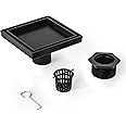 Bernkot Square Shower Drain 6", Matte Black Floor Drain with Tiled Insert Grate & Hair Strainer, 304 Stainless Steel Bathroom 2-in-1 Tiled in Drain, CUPC Certified (Matte Black, 6'')