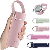 Exllena 【Upgraded】 Mini Insulated Water Bottle 6.8oz/200ml with Adjustable Silicone Handle– Small Flask for Hot & Cold Drinks, Leakproof, Ideal for Purse, Lunchbox... (Blush Pink)