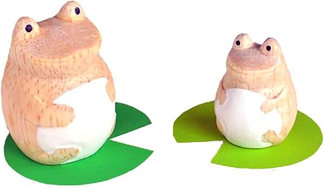 Amazon ぽれぽれ 動物 親子 カエル かえる 蛙 手作り 木彫り 置物 ハンドメイド 置物 オブジェ オンライン通販