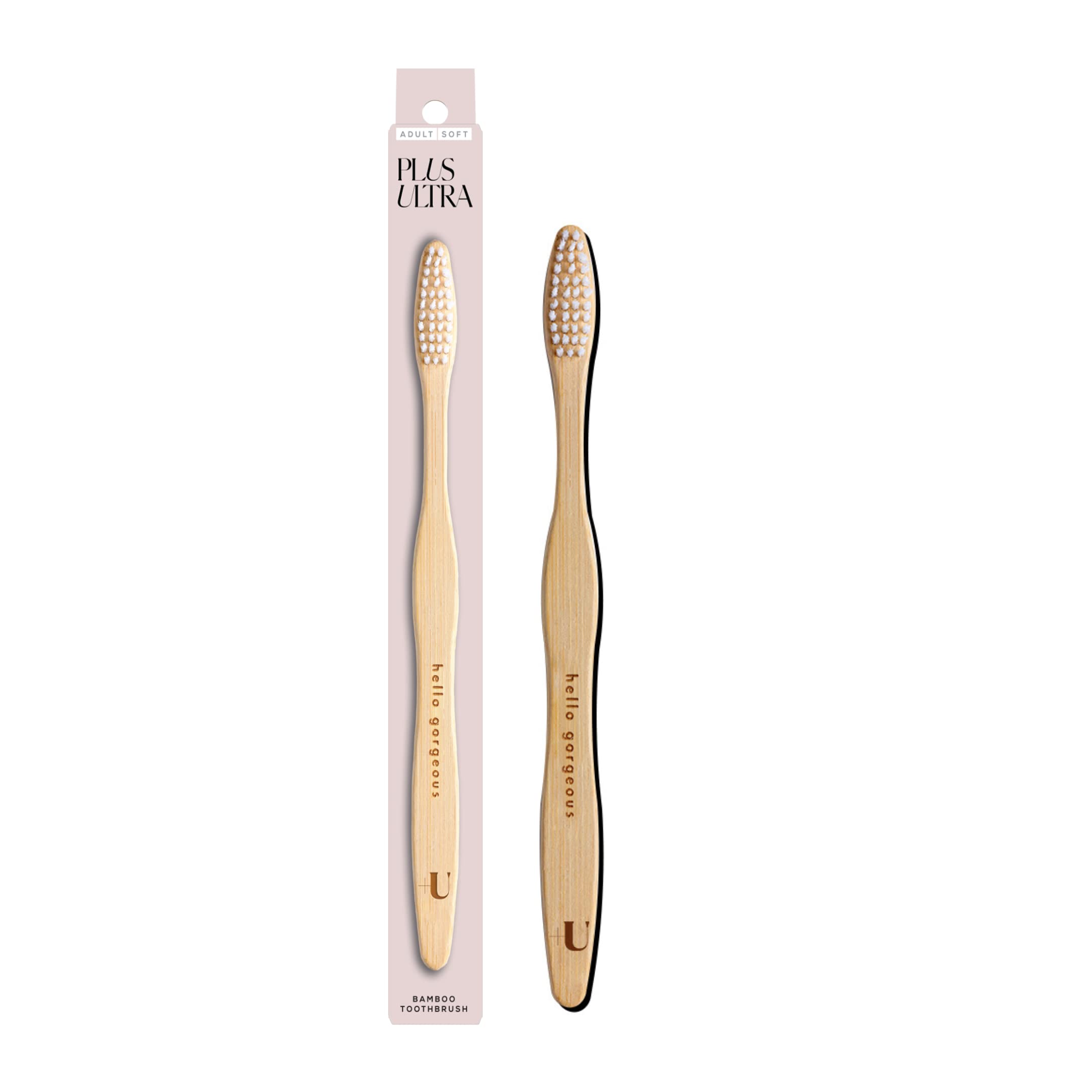 Photo 1 of Plus Ultra Bamboo Toothbrush - BPA Free Soft Bristle for Adults - Dentist-Approved All-Natural with “Hello Gorgeous” Etched on Handle