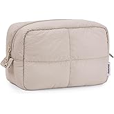 Narwey Quilted Makeup Bag Travel for Women Girl, Cute Cosmetic Bags Make up Organizer with Compartments, Travel Toiletry Bag for Toiletries (Khaki)