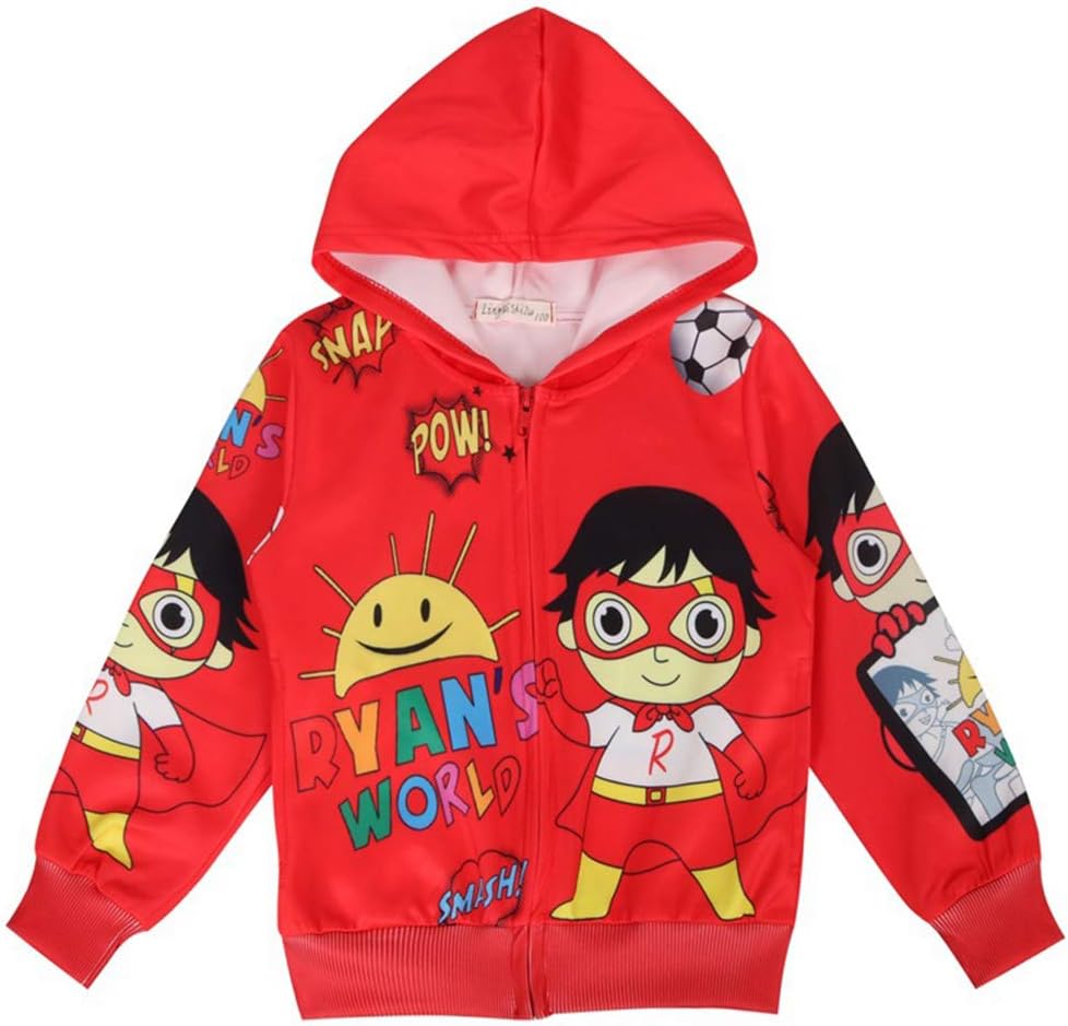 KIACIYA Ryans World Hoodie for Boys, Girls Ryan's World YouTube Toy Review Hooded Jacket Kids Cartoon 3D Print Sweatshirt Long Sleeve Jumper Sweater Pullover Shirts Clothes Clothing Merchandise