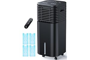 CENSTECH 4-IN-1 Portable Air Conditioners, Evaporative Air Cooler w/4 Modes & 3 Speeds, 15H Timer for Smart Auto-off, 2-Gal Tank for 20H Cooling,17FT Remote,No Hose Needed,120°Oscillating Swamp Cooler