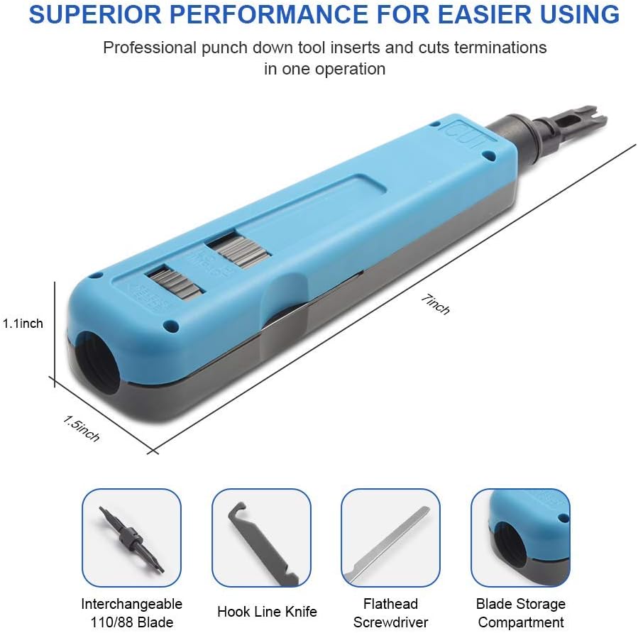 Punch Down Tool with 110/88 Blade & Extra Wire Stripper for Cat6a/ Cat6/ Cat5e/ Cat5 Network Cable - Image 3