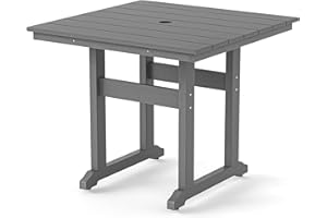 Homenjoy Square Outdoor Dining Tables for 4, HDPE Weather Resistant Patio Dining Table, 35" Outdoor Tables for Patio with 1.96" Umbrella Hole for Patio, Balcony, Backyard, Grey