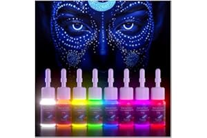 DMTATTOO 8Color Fluorescent Tattoo Ink Set, 8Pcs Tattoo Ink Color Set,Glow in The Blacklight, Skin-Safe Permanent Tattooing for 3D Makeup Beauty Skin Body Art, 0.17fl oz 5ml/Bottle