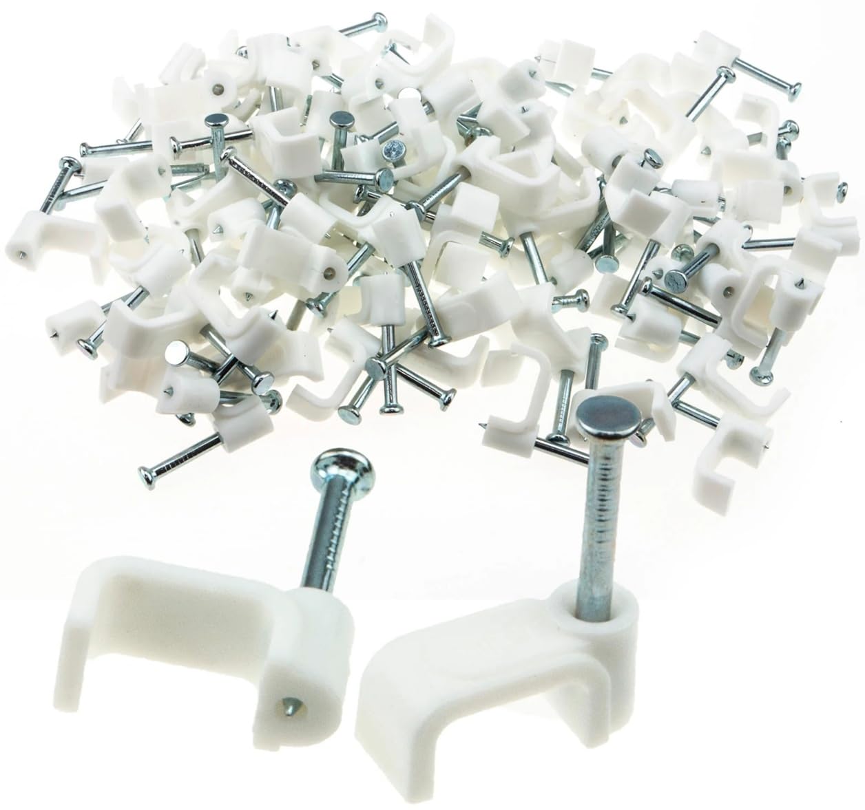 Merriway BH02263 Twin and Earth Flat Cable Clip, White 2.5 mm, 10 mm Width for Ethernet Internet Leads , Pack of 100 Piece