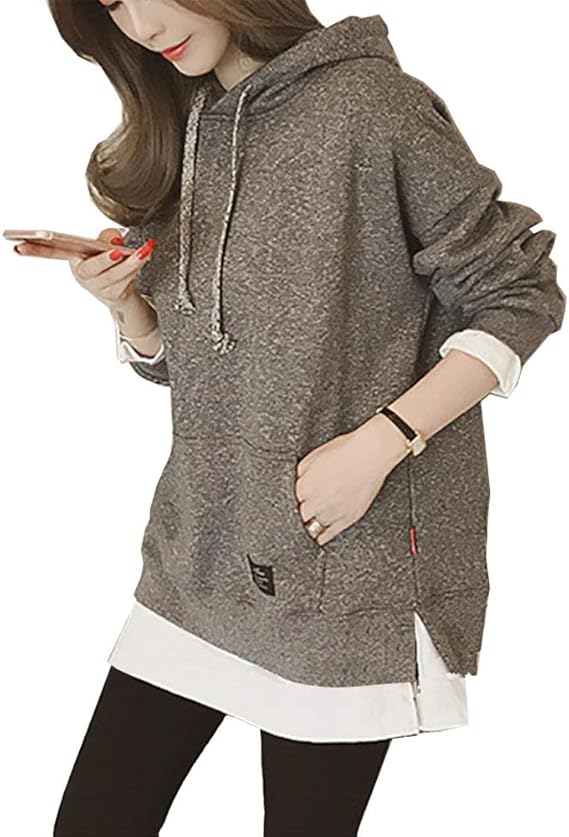 Amazon Hortensia フーディー フェイクレイヤード パーカー グレー Xl 無地 プルオーバー シンプル トップス レディース トレーナー パーカー 通販