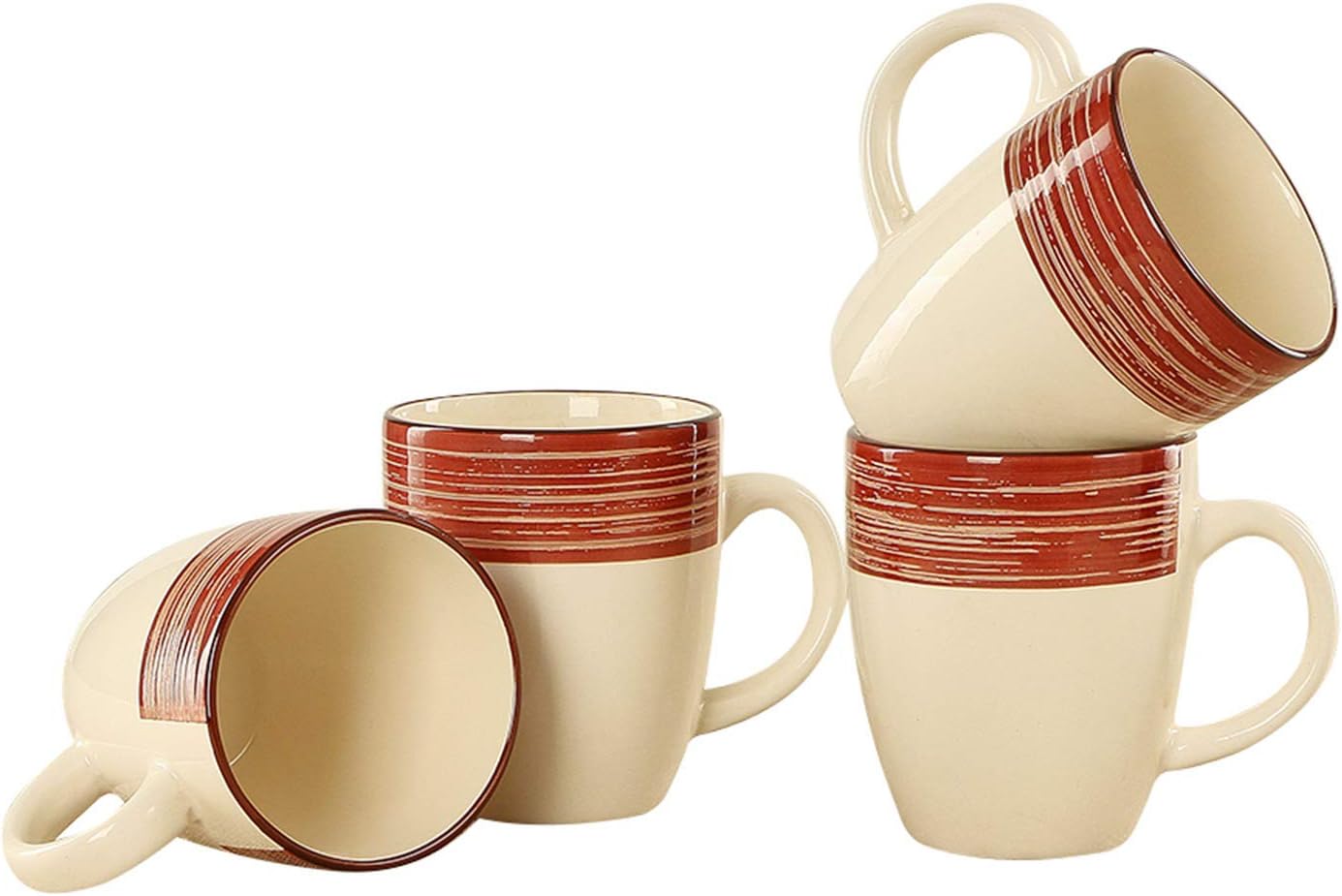 Warebest 12 Oz Coffee Mug Set , Ceramic Mug Set of 4 for Coffee, Tea(Red)