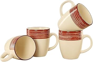 Warebest 12 Oz Coffee Mug Set , Ceramic Mug Set of 4 for Coffee, Tea(Red)