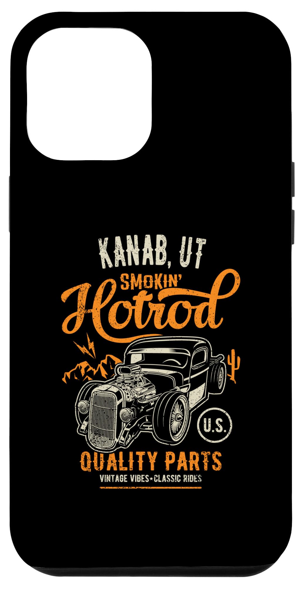 iPhone 15 Plus Kanab UT USA Hotrod Garage Car Distressed Design Case