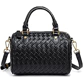 Small Woven Bags for Women Crossbody Purse Leather Barrel Bag Top Handle Handbag with Shoulder Strap
