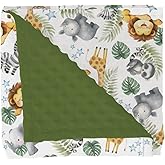 Jungle Friends Baby Blankets for Girl Boy Safari Lion Giraffe Elephant Tropical Leaves Soft Mink Dotted Backing Double Layer Swaddle Blanket African Animals Bed Throws for Newborn Toddler Crib 30x40
