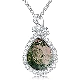 Lypic Mother's Day Gift 925 Sterling Silver Moonstone/Peridot/Moss Agate Necklace Dainty Teardrop Pendant Jewelry Gifts for Women Her Mom