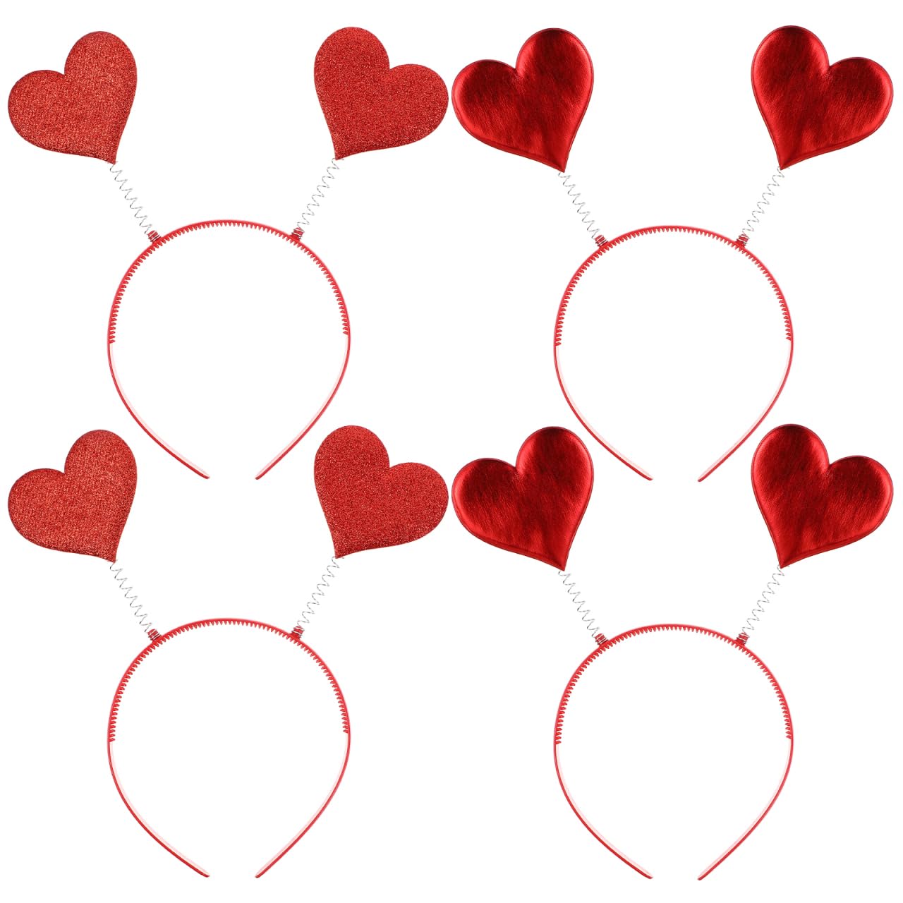 minkissy 4pcs Red Heart Headbands Valentines Head Boppers Love Sequin Hair Band Love Heart Headband for Women Girls for Valentine's Day New Year Festival Party Photo Prop (Red)